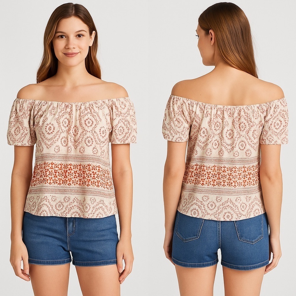 Lovestitch Paisley Peasant Off Shoulder Top M Multicolor Boho Cottagecore Beach